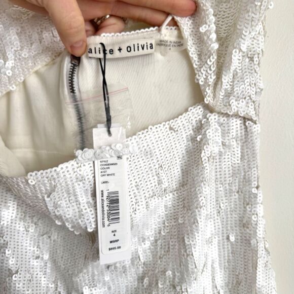 NWT Alice + Olivia Valli Cut Out Cami Dress - White Sequins | Size 4 - Picture 5 of 11